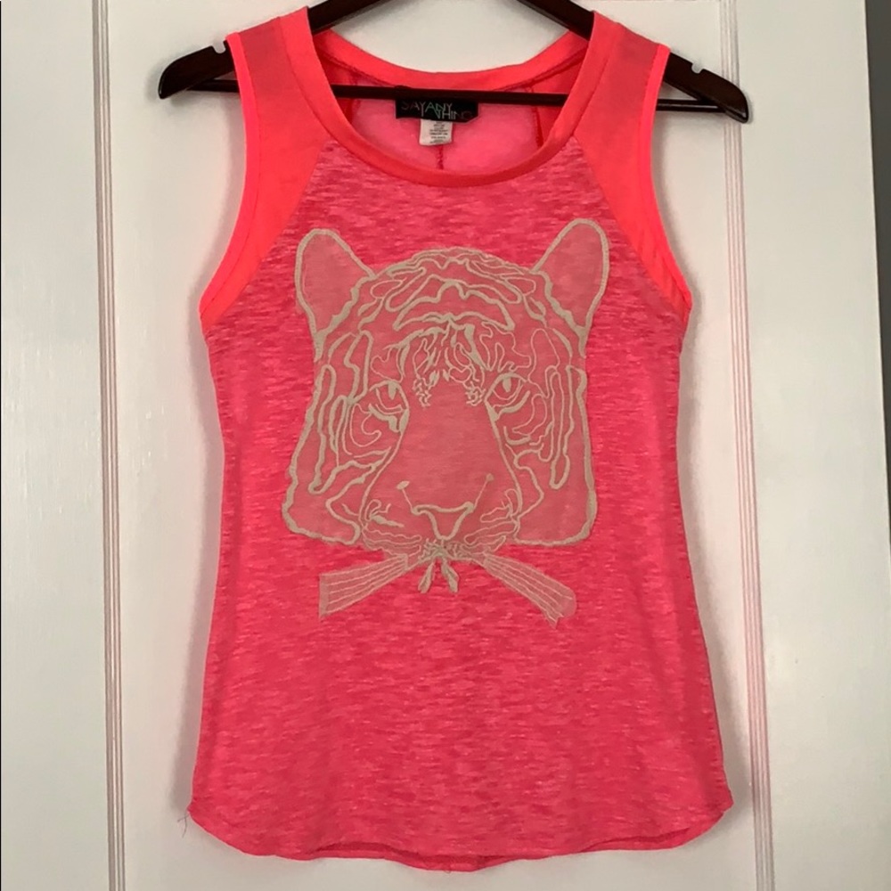 Say Anything Tiger Tank Top M bright pink EUC